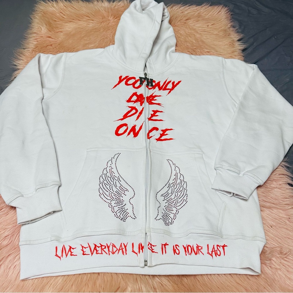 Forever Humble White Hoodie with Red and Silver Accents